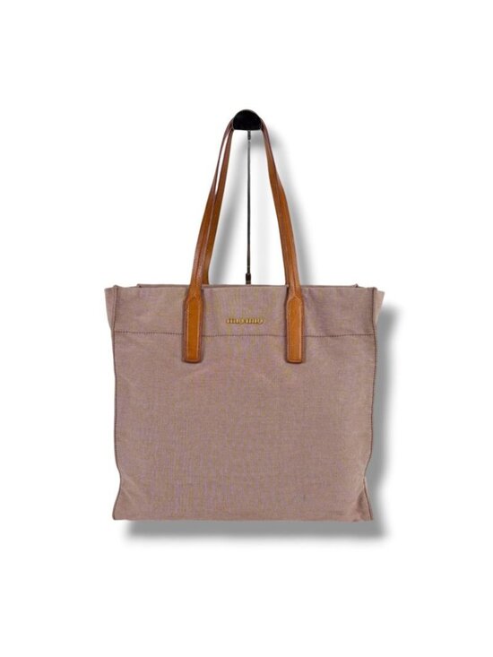 Miu Miu Canvas Tote Leather Handle Red Brown Check Gold Shoulder Bag